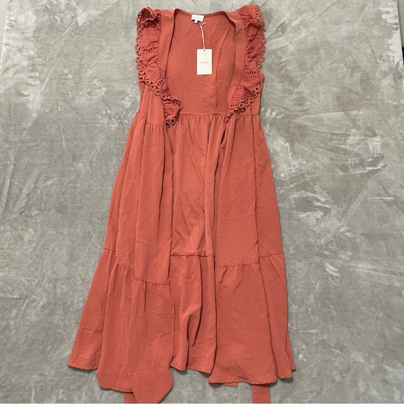 NWT Entro Elegant Wrap Around Lace Trim Dress Size Large - Picture 3 of 9